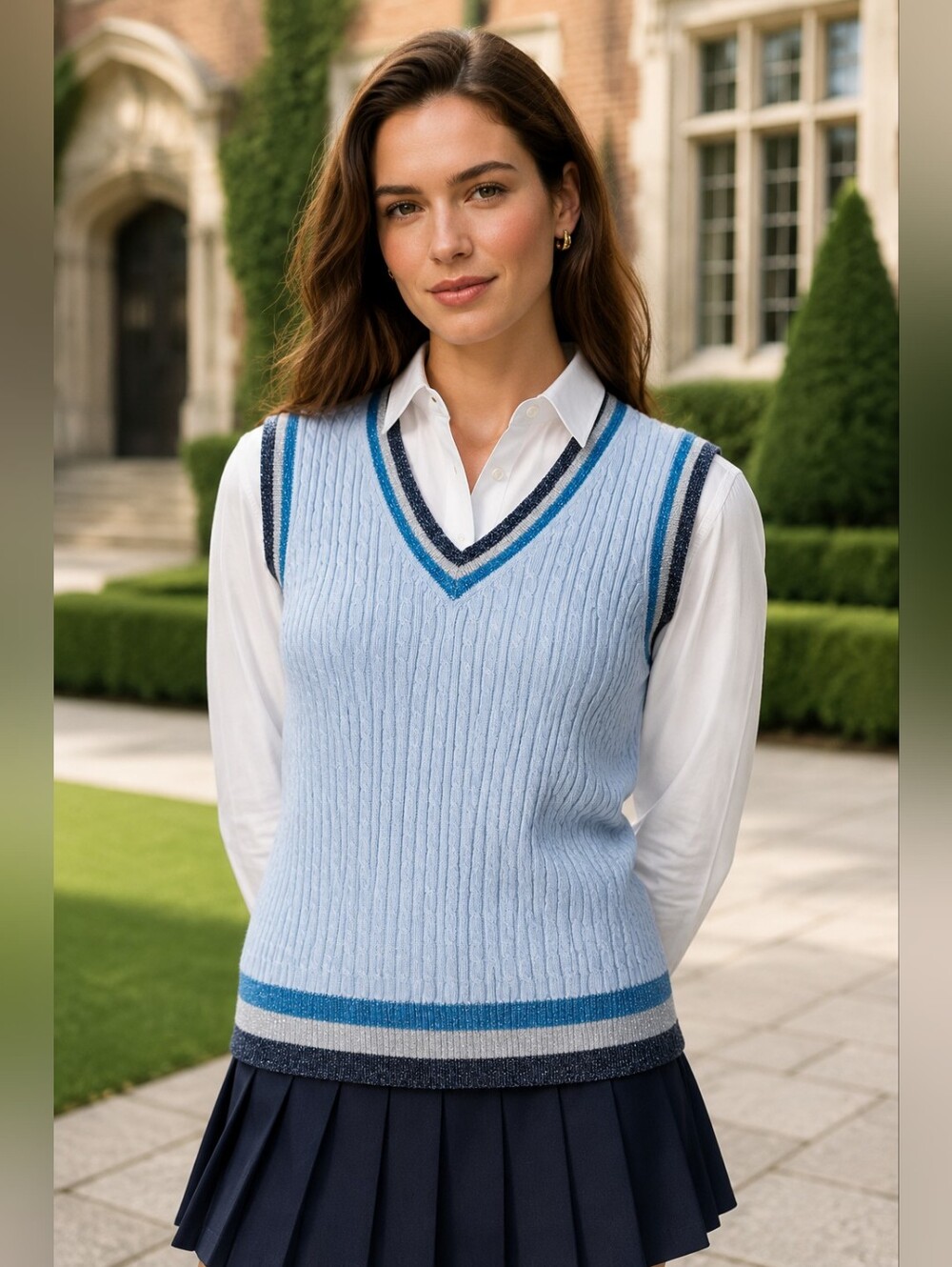 Brooks Brothers Sweater Vest Size L Blue Preppy Coastal Tenniscore Old Money